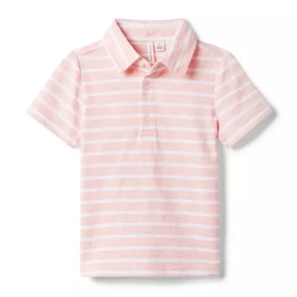 Janie & Jack. Boy’s The Striped Slub Polo. Pink & White Striped. Size 5